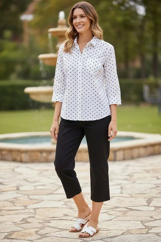 Equinox Womens Cotton Spot Print Relaxed Fit 3/4 Sleeve Shirt