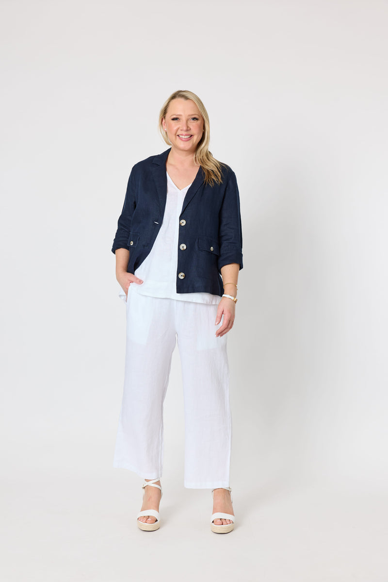 Load image into Gallery viewer, Gordon Smith Womens Danielle Cropped Linen Blazer
