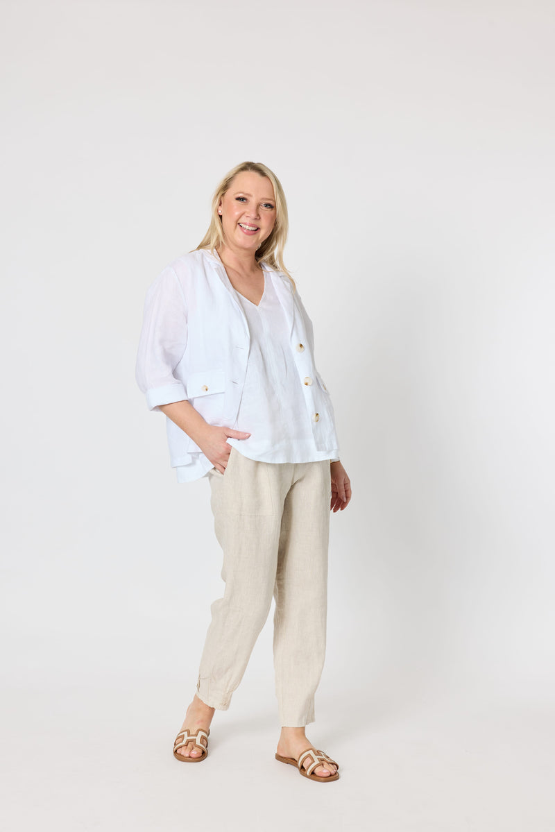 Load image into Gallery viewer, Gordon Smith Womens Danielle Cropped Linen Blazer
