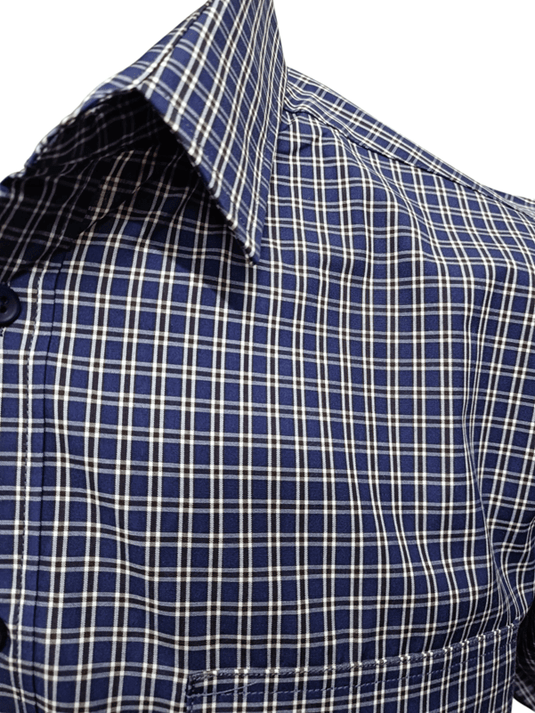 Cipollini Gold Mens Yarn Dyed Cotton Short Sleeve Shirt - Royal Blue Check