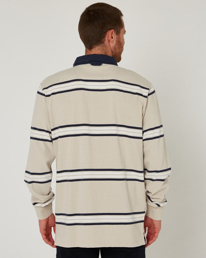 Load image into Gallery viewer, Pilbara Mens Rugby Jersey - Pumice Stone/Navy/White
