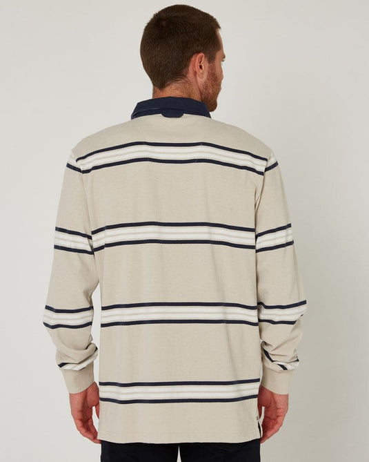 Pilbara Mens Rugby Jersey - Pumice Stone/Navy/White