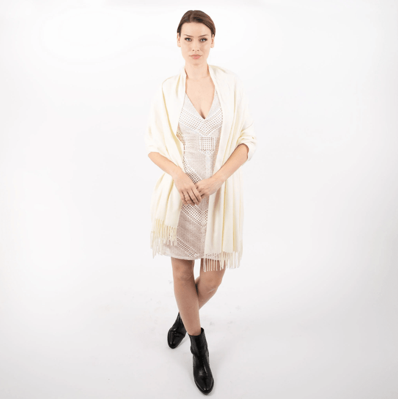 Load image into Gallery viewer, Dents Womens Plain Pashmina Shawl with Tassels - Ivory
