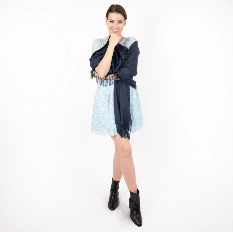 Load image into Gallery viewer, Dents Womens Plain Pashmina Shawl with Tassels - Navy

