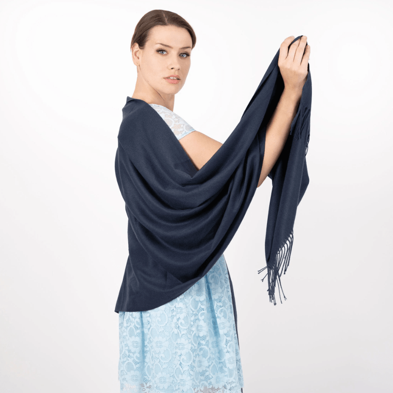 Load image into Gallery viewer, Dents Womens Plain Pashmina Shawl with Tassels - Navy
