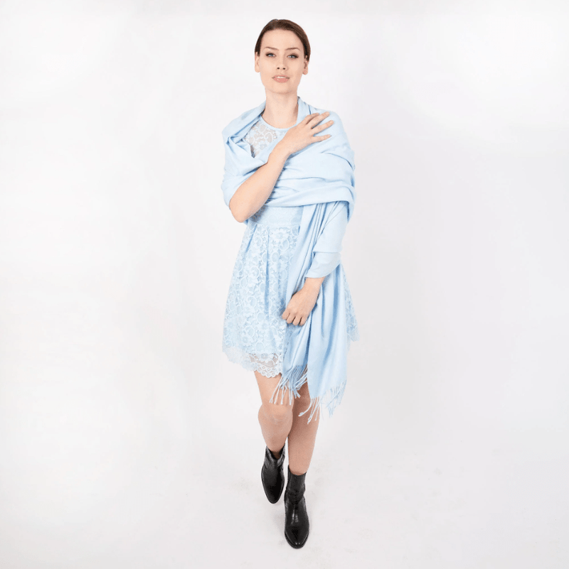 Load image into Gallery viewer, Dents Womens Plain Pashmina Shawl with Tassels - Pale Blue
