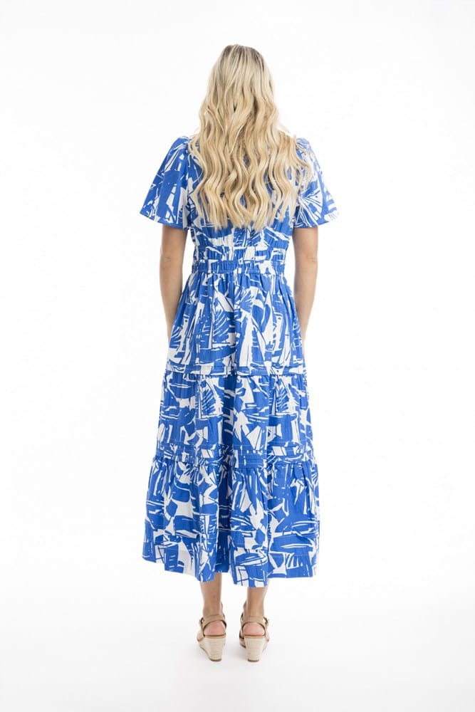 Load image into Gallery viewer, Orientique Womens Cannes Ruched Waist Dress - Print
