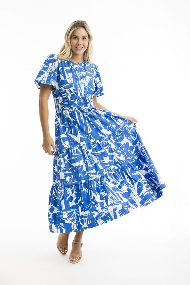 Load image into Gallery viewer, Orientique Womens Cannes Ruched Waist Dress - Print
