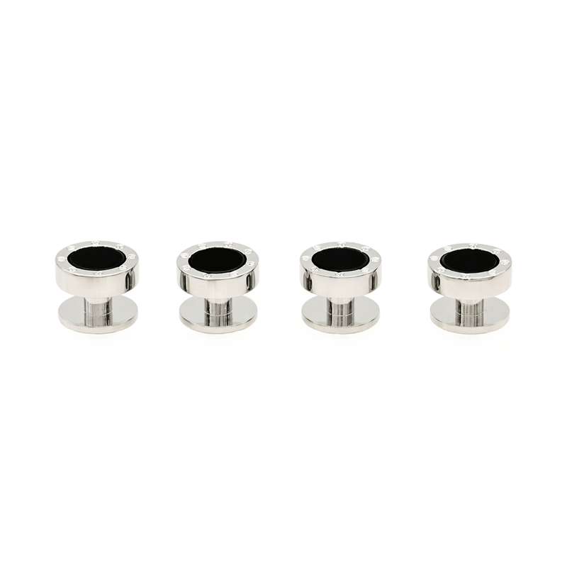 Load image into Gallery viewer, Cudworth Mens Round Rhodium Cartier with Onyx and Screw Back Stud
