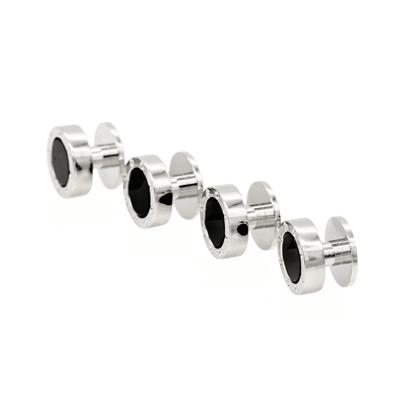 Load image into Gallery viewer, Cudworth Mens Round Rhodium Cartier with Onyx and Screw Back Stud
