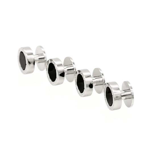 Cudworth Mens Round Rhodium Cartier with Onyx and Screw Back Stud