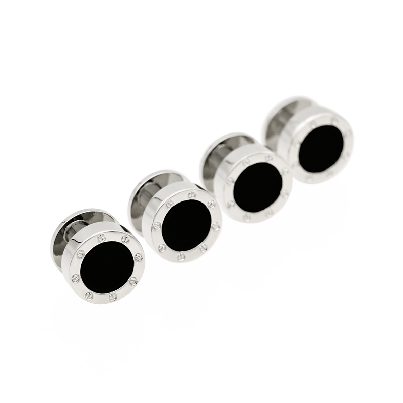 Load image into Gallery viewer, Cudworth Mens Round Rhodium Cartier with Onyx and Screw Back Stud
