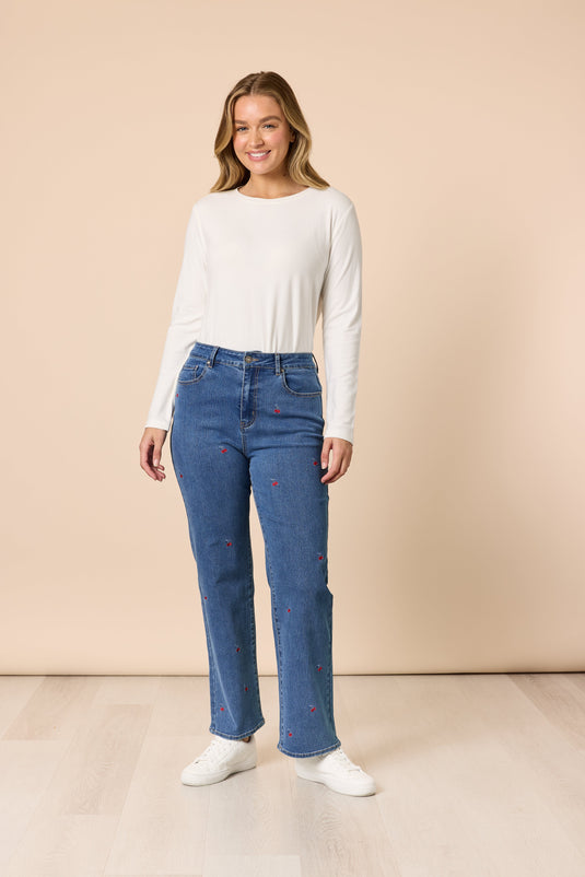 Gordon Smith Womens Embroidered Cherry Straight Leg Jeans