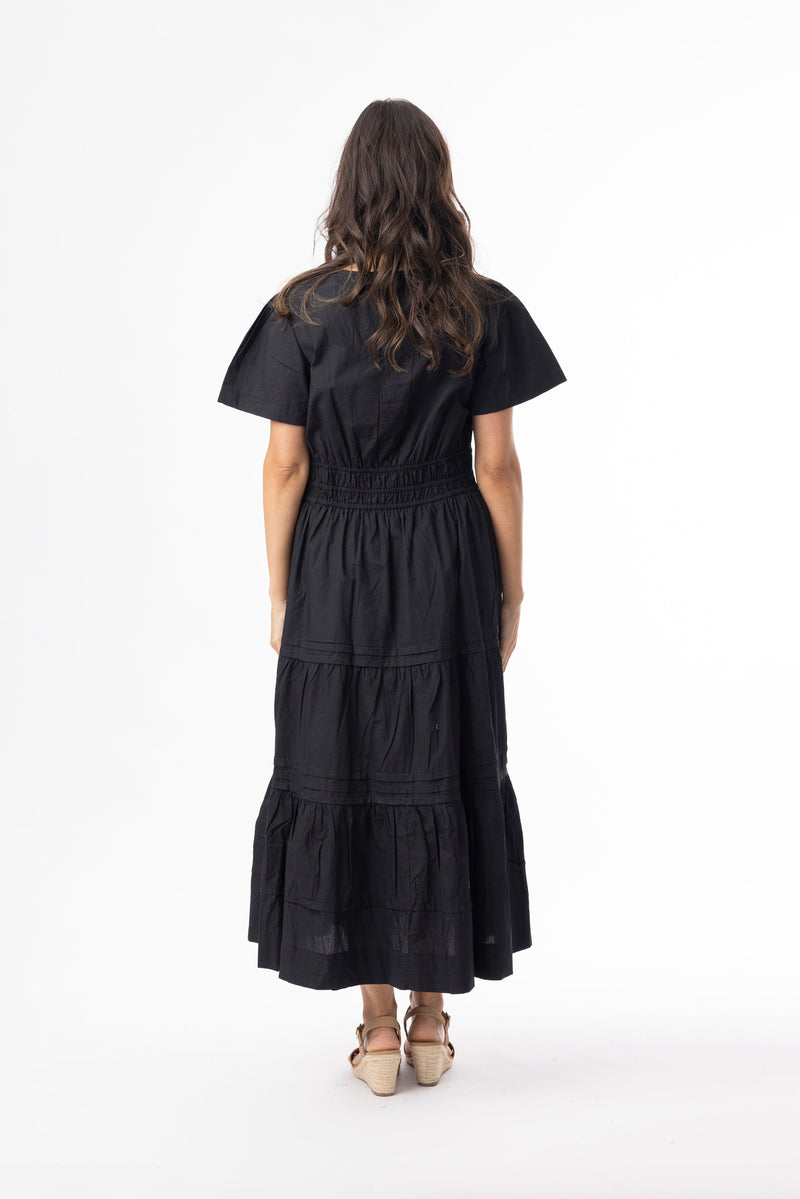Load image into Gallery viewer, Orientique Womens Poplin Essentials Dress Maxi Ruched - Black
