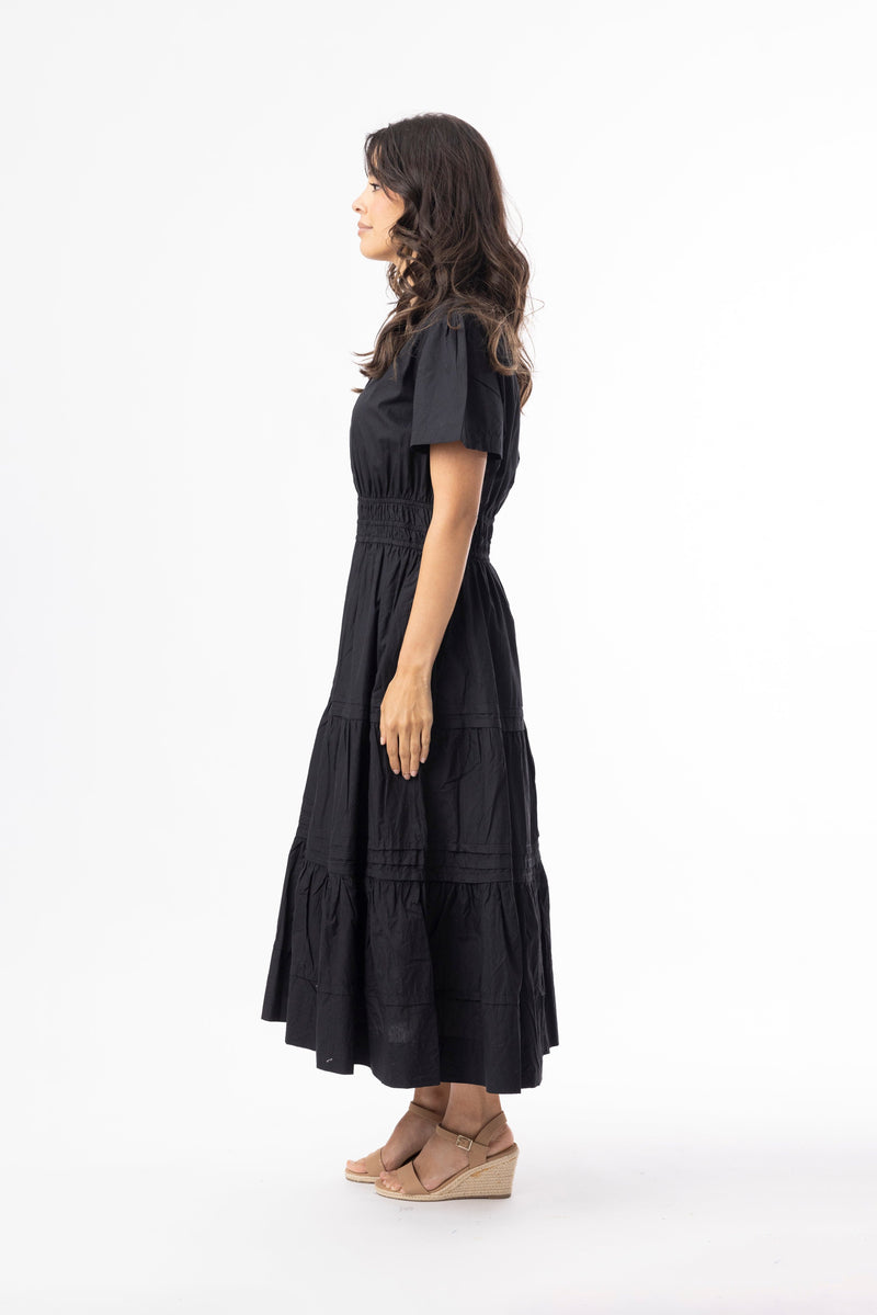 Load image into Gallery viewer, Orientique Womens Poplin Essentials Dress Maxi Ruched - Black
