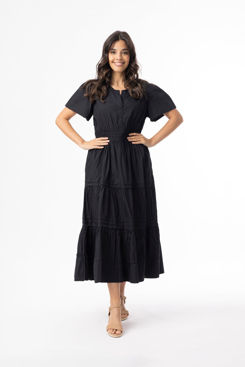 Load image into Gallery viewer, Orientique Womens Poplin Essentials Dress Maxi Ruched - Black
