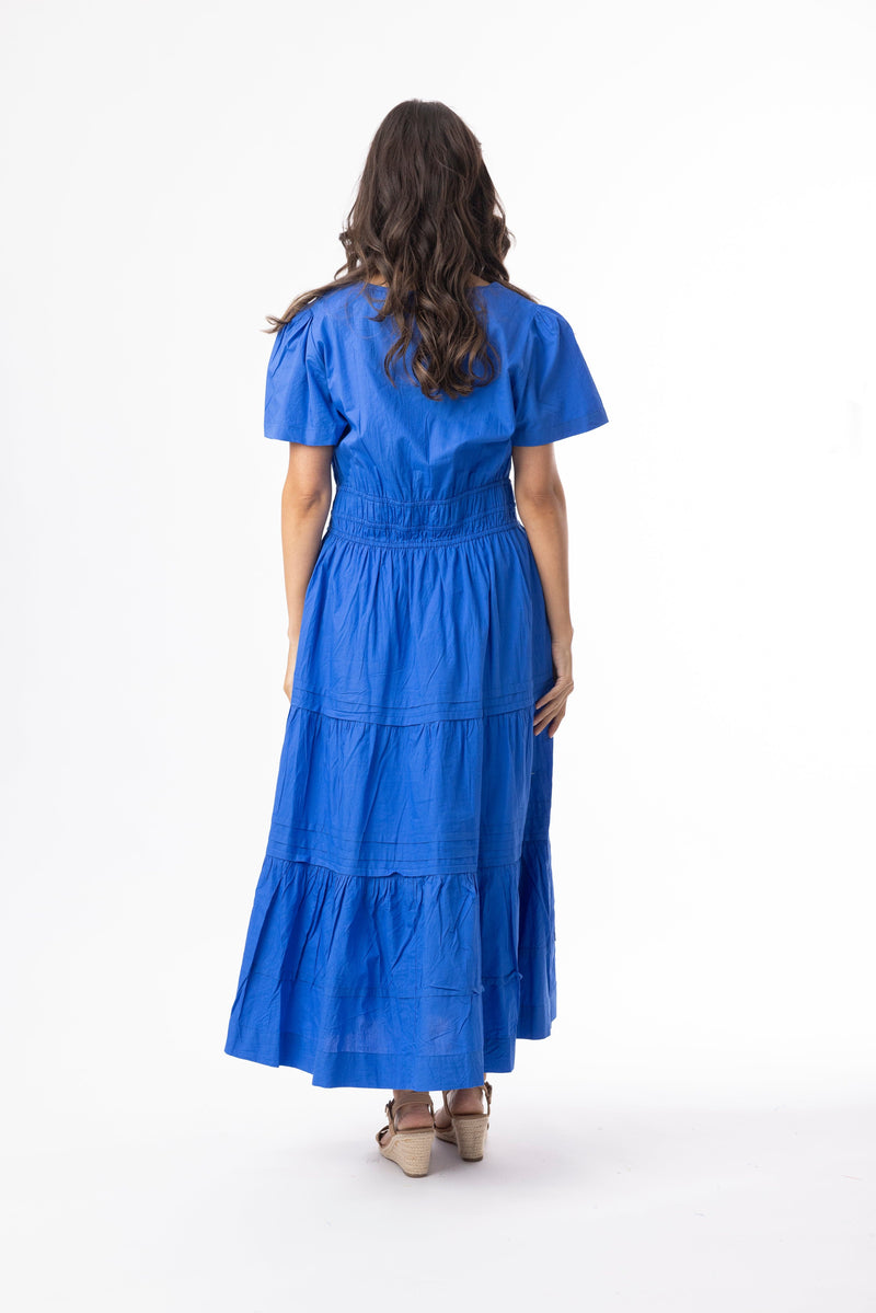 Load image into Gallery viewer, Orientique Womens Poplin Essentials Dress Maxi Ruched - Blue
