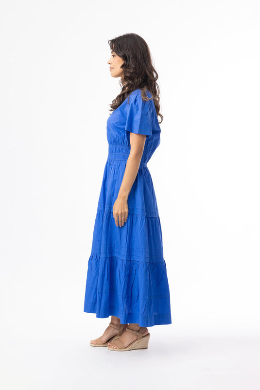 Orientique Womens Poplin Essentials Dress Maxi Ruched - Blue