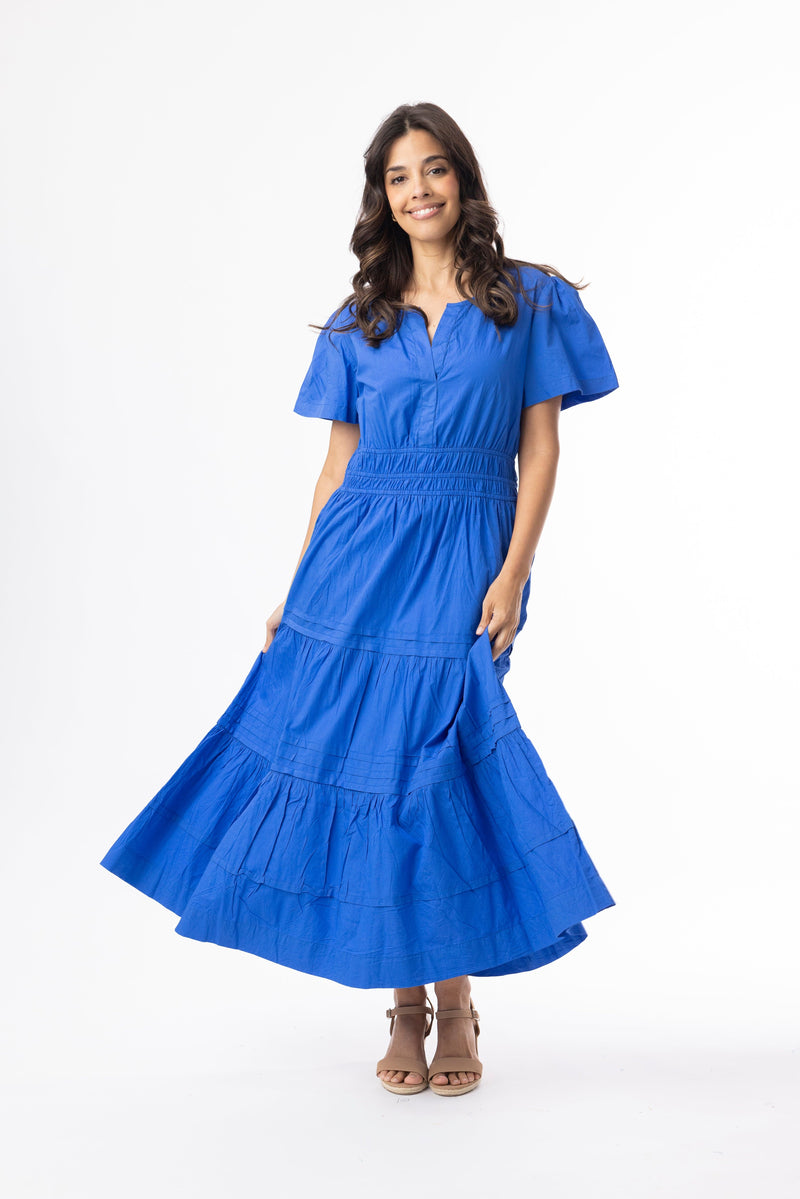 Load image into Gallery viewer, Orientique Womens Poplin Essentials Dress Maxi Ruched - Blue
