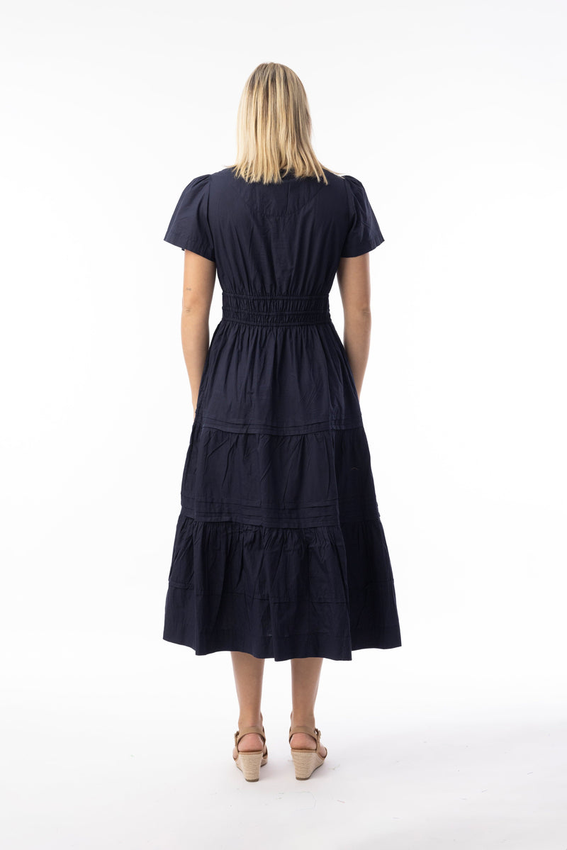 Load image into Gallery viewer, Orientique Womens Poplin Essentials Dress Maxi Ruched - Navy
