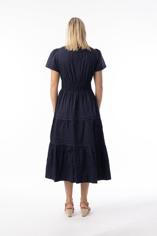 Orientique Womens Poplin Essentials Dress Maxi Ruched - Navy