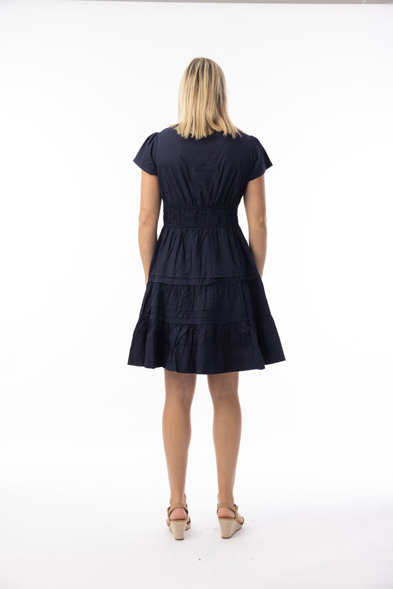 Load image into Gallery viewer, Orientique Womens Poplin Essentials Dress Short Ruched - Navy
