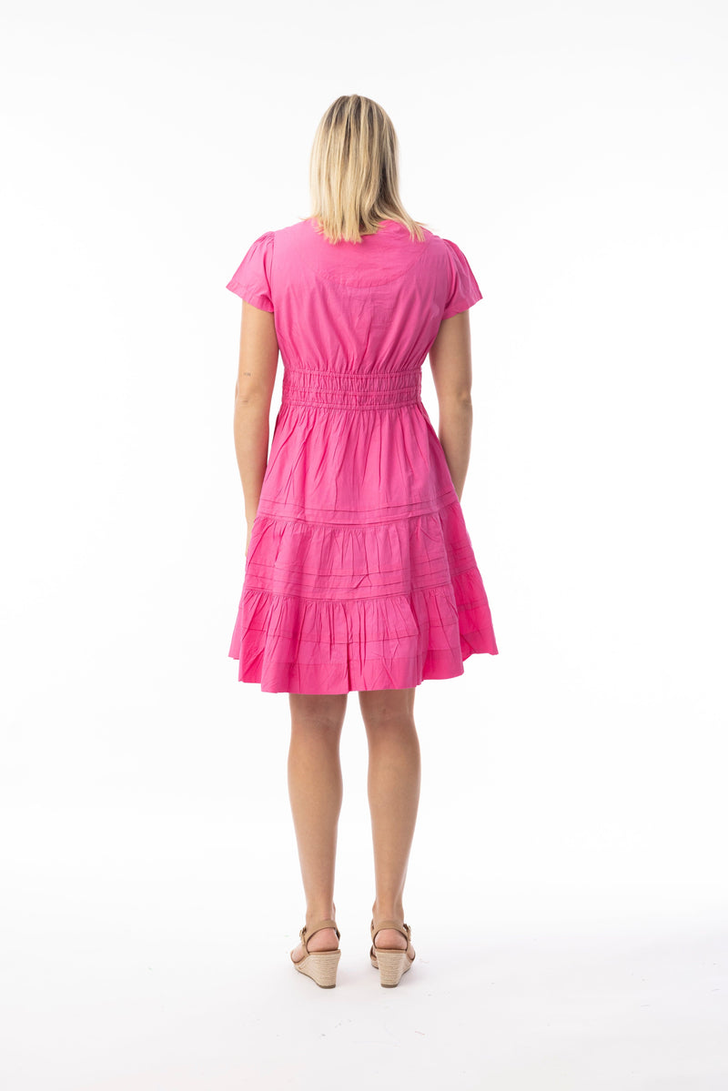 Load image into Gallery viewer, Orientique Womens Poplin Essentials Dress Short Ruched - Pink
