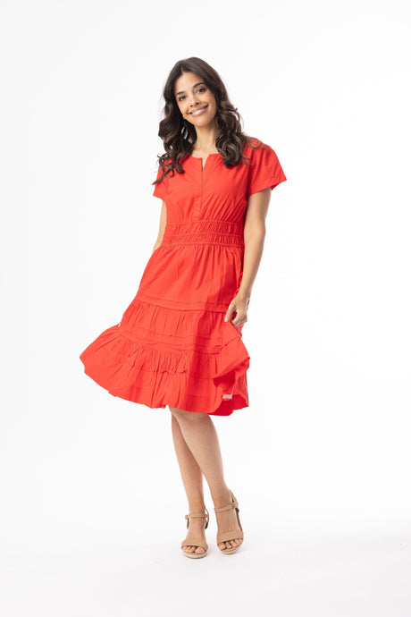 Orientique Womens Poplin Essentials Dress Short Ruched - Red