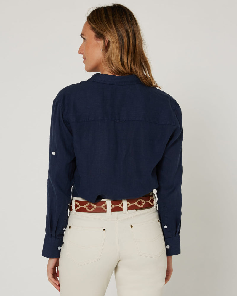 Load image into Gallery viewer, Pilbara Womens Florence Classic Linen Shirt - Navy
