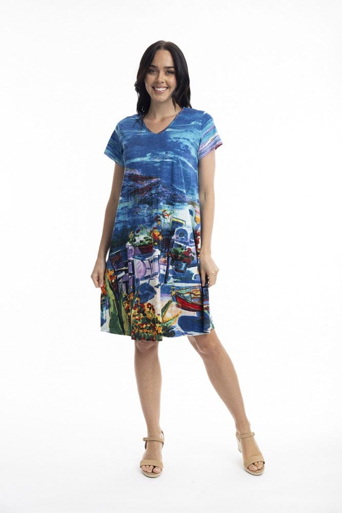 Load image into Gallery viewer, Orientique Womens Printed Cotton Short Sleeve V Neck Dress
