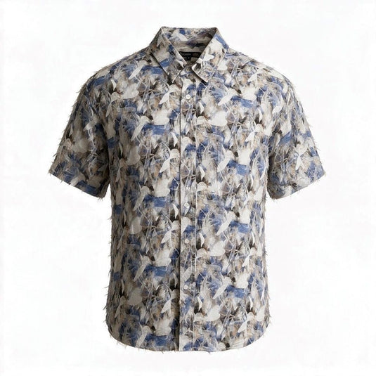 Cipollini Gold Mens Short Sleeve Linen/Bamboo Shirt - Blue/Cream