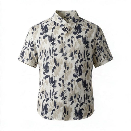 Cipollini Gold Mens Short Sleeve Linen/Bamboo Shirt - Navy/Cream