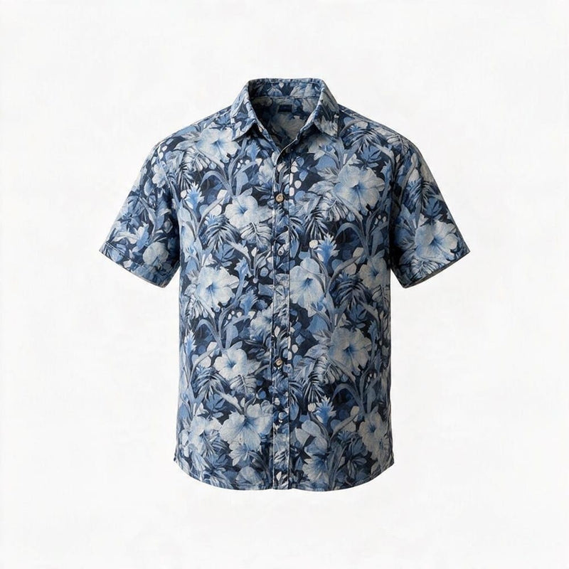 Load image into Gallery viewer, Cipollini Gold Mens Short Sleeve Bamboo Shirt -  Blue Palm Trees
