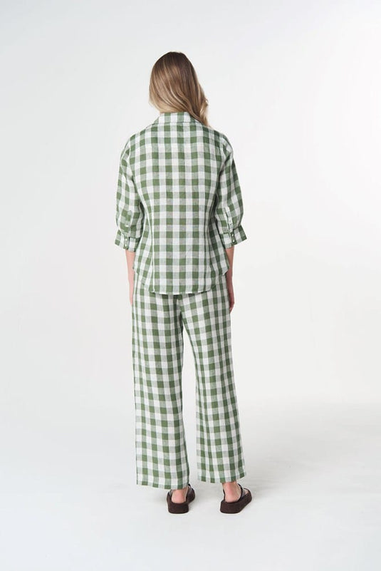 Goondiwindi Cotton 3/4 Sleeve Linen Shirt - Cedar Green Check