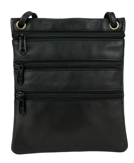 Franco Bonini Womens 3 Front Zip Sling Crossbody Bag