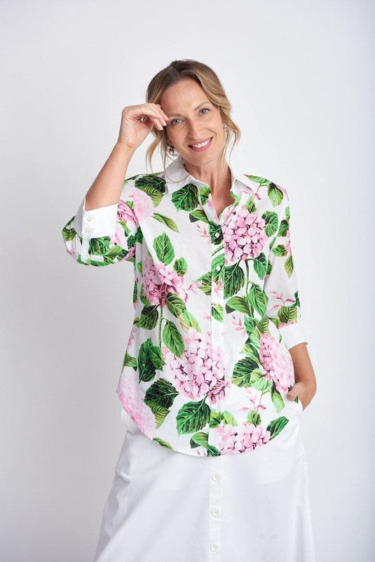 Goondiwindi Cotton Womens 3/4 Sleeve Hydrangea Print Shirt