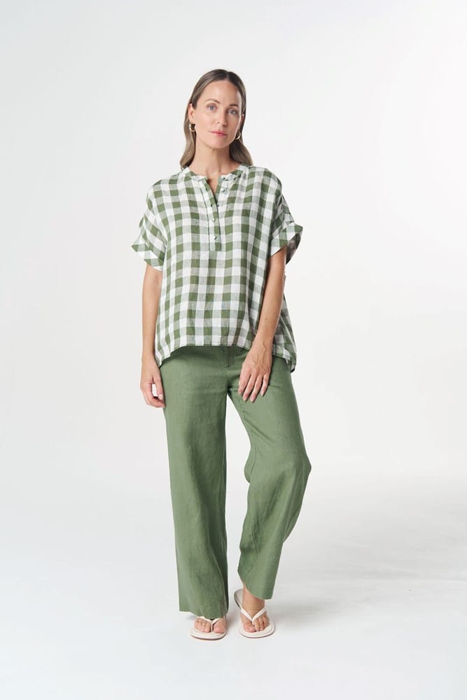 Load image into Gallery viewer, Goondiwindi Cotton Honey Linen Blouse - Cedar Green
