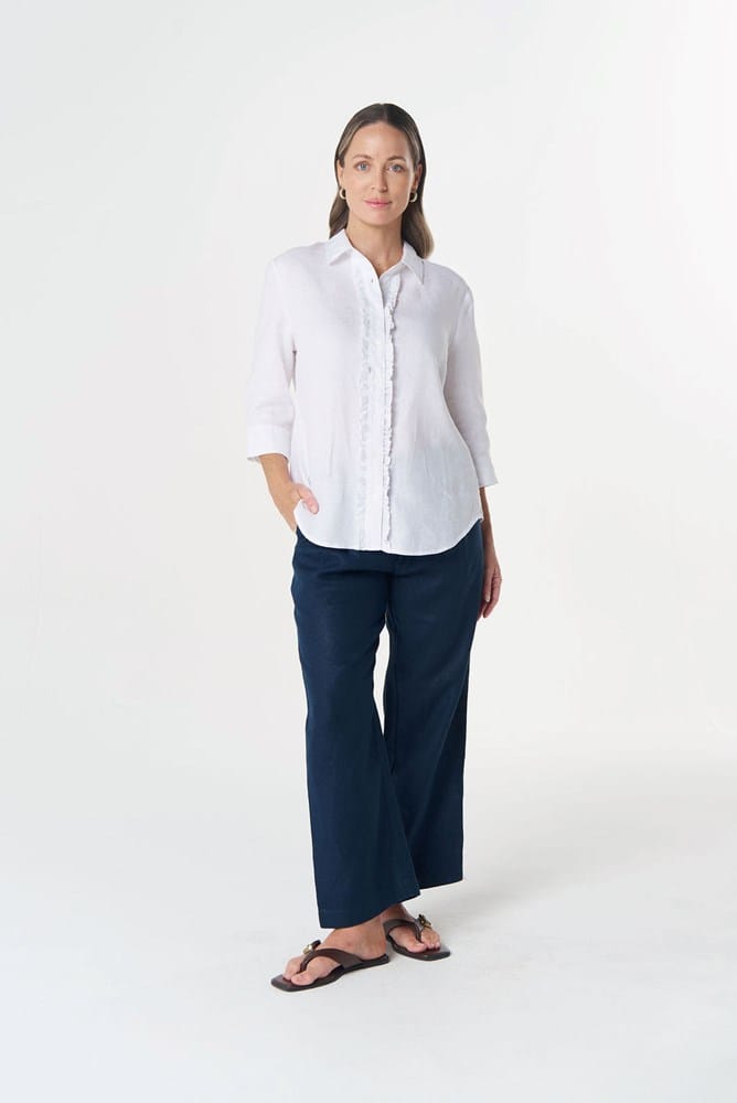 Load image into Gallery viewer, Goondiwindi Cotton Island 3/4 Sleeve Frill Shirt - White
