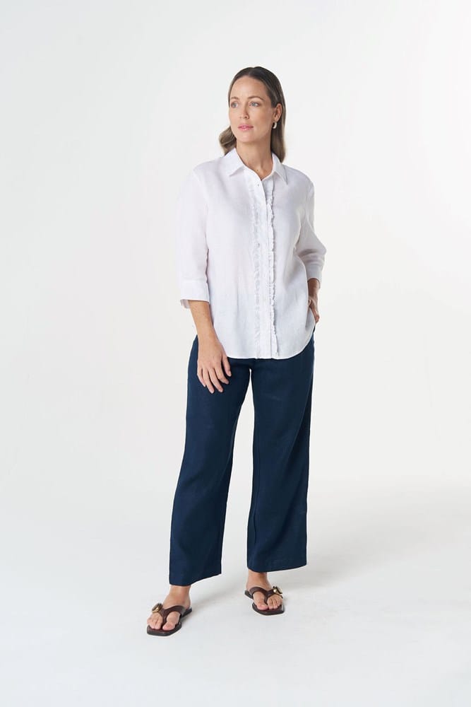 Load image into Gallery viewer, Goondiwindi Cotton Island 3/4 Sleeve Frill Shirt - White
