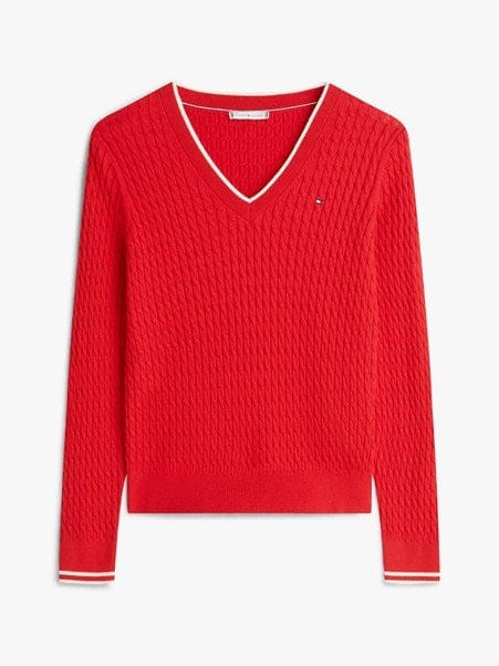 Tommy Hilfiger Womens Cotton Cable V-Neck Sweater