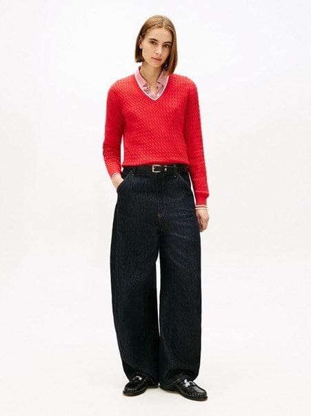 Load image into Gallery viewer, Tommy Hilfiger Womens Cotton Cable V-Neck Sweater
