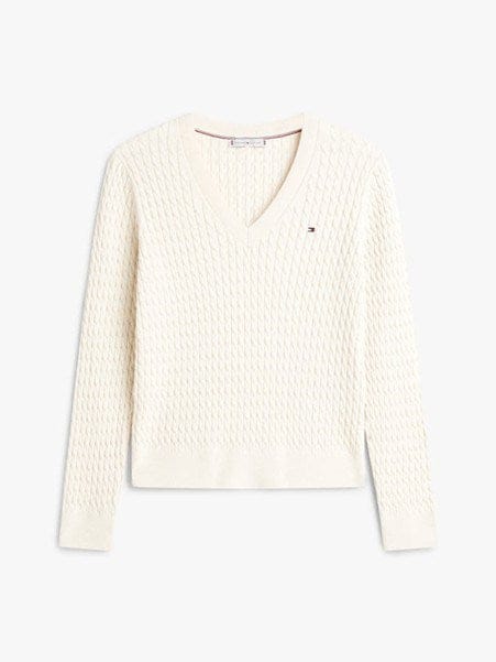 Tommy Hilfiger Womens Cotton Cable V-Neck Sweater