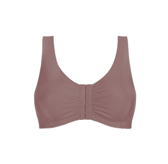 Amoena Womens Frances Wire-Free Front Closure Bra - Dark Mauve