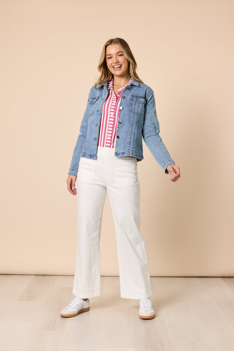 Load image into Gallery viewer, Threadz Womens Carpenter Wide Leg Pull on Jean - White
