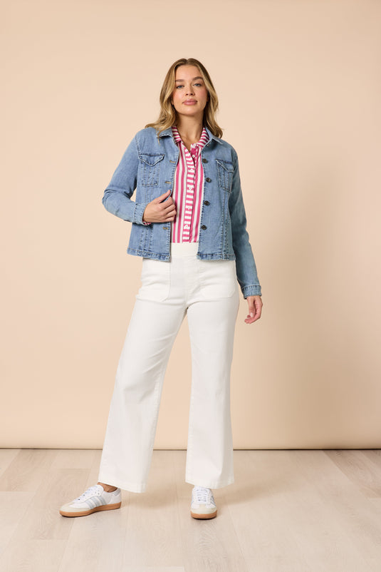 Threadz Womens Carpenter Wide Leg Pull on Jean - White