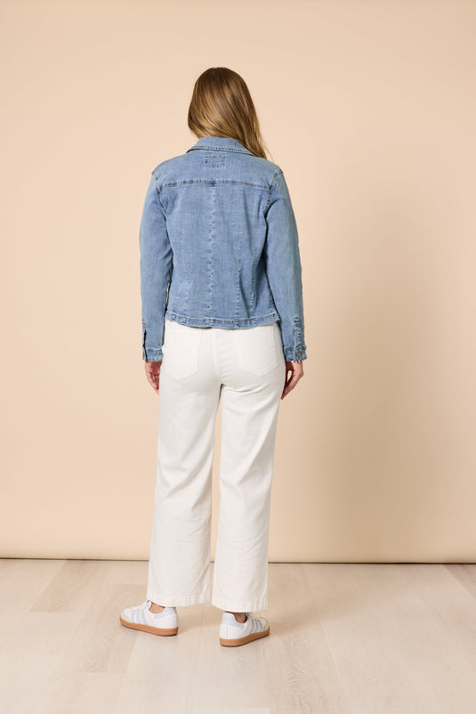 Threadz Womens Carpenter Wide Leg Pull on Jean - White