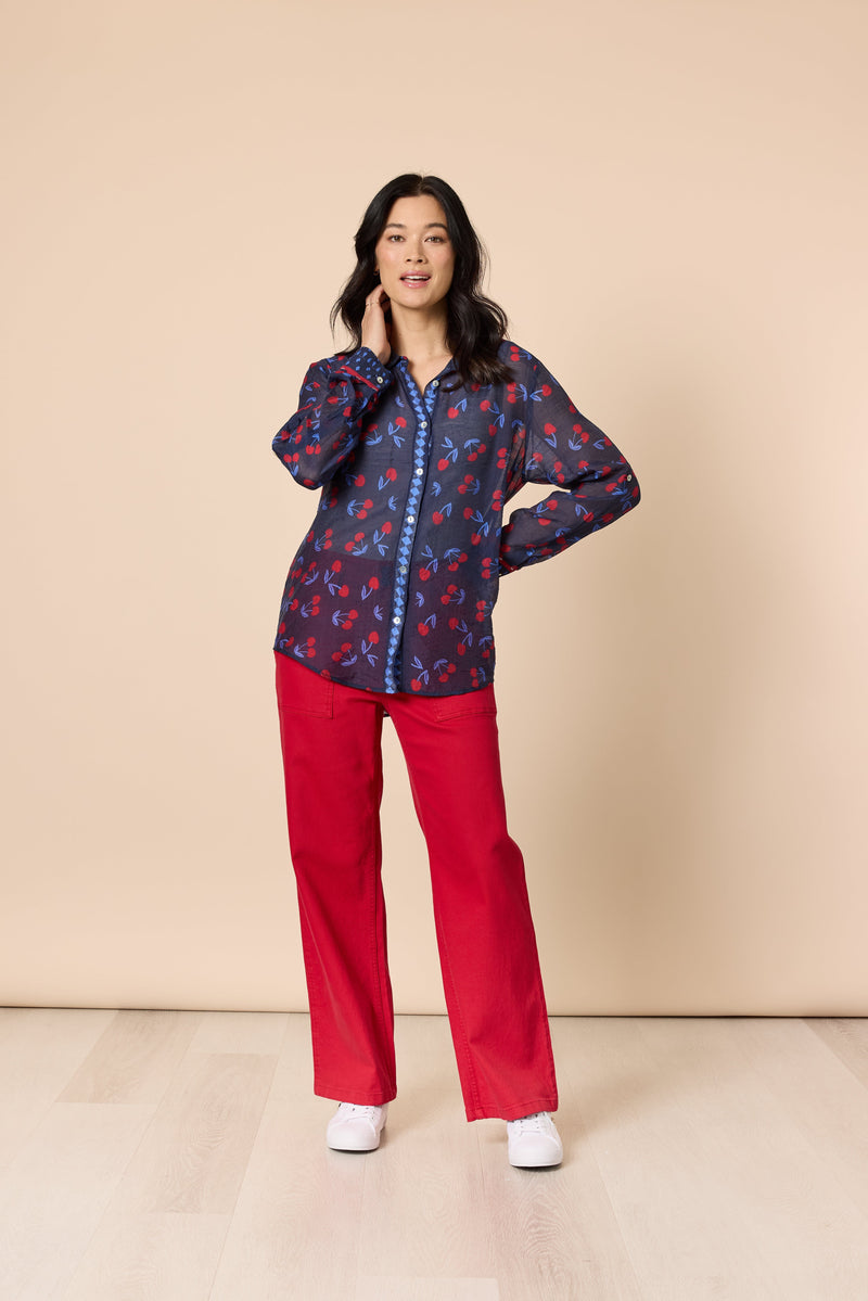 Load image into Gallery viewer, Gordon Smith Cherry Delight Print Sheer Shirt
