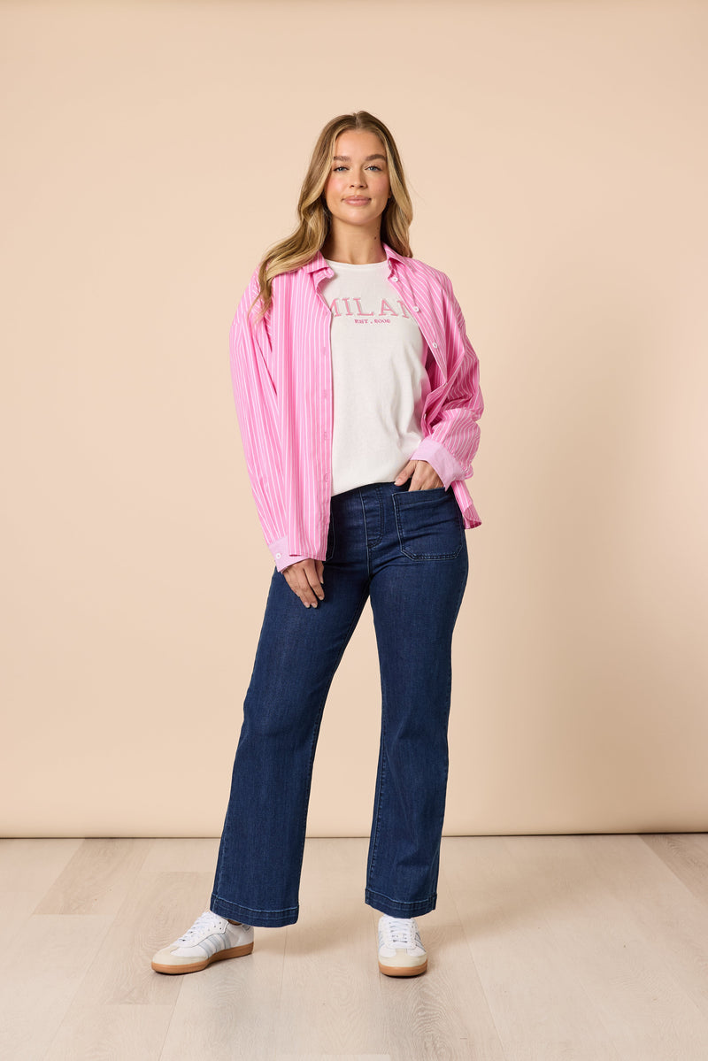 Load image into Gallery viewer, Threadz Womens Cabo Stripe Shirt - Pink/White
