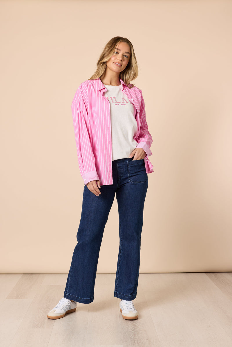 Load image into Gallery viewer, Threadz Womens Cabo Stripe Shirt - Pink/White
