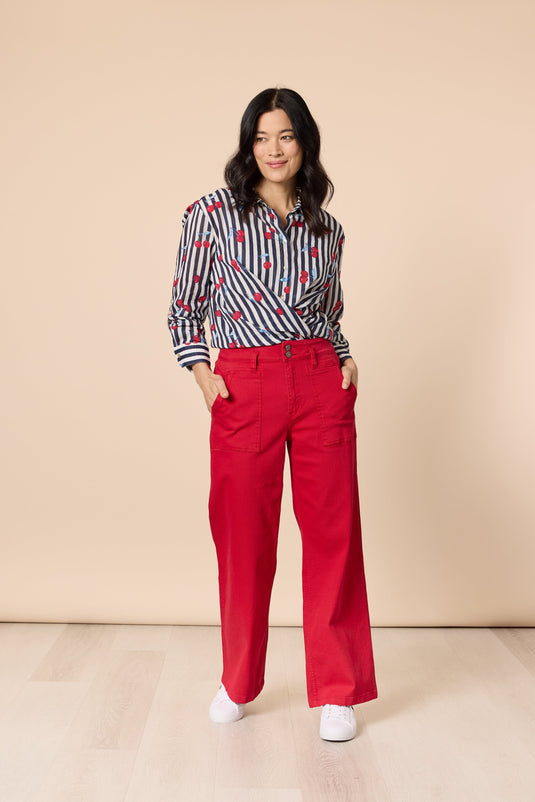 Gordon Smith Cherry Stripe Print Sheer Shirt